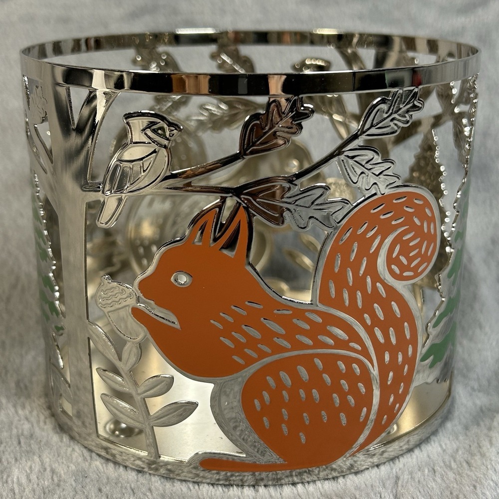 Partylite Squirrel Jar Candle Holder Forest Trees Woodland Metal Sleeve P93743‎